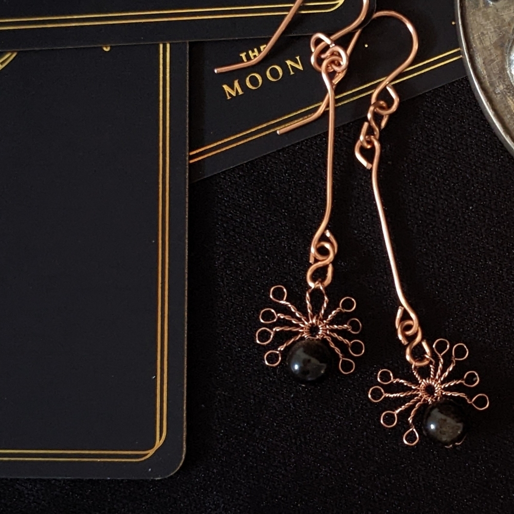 Copper and Golden Obsidian Handmade Spider Earrings